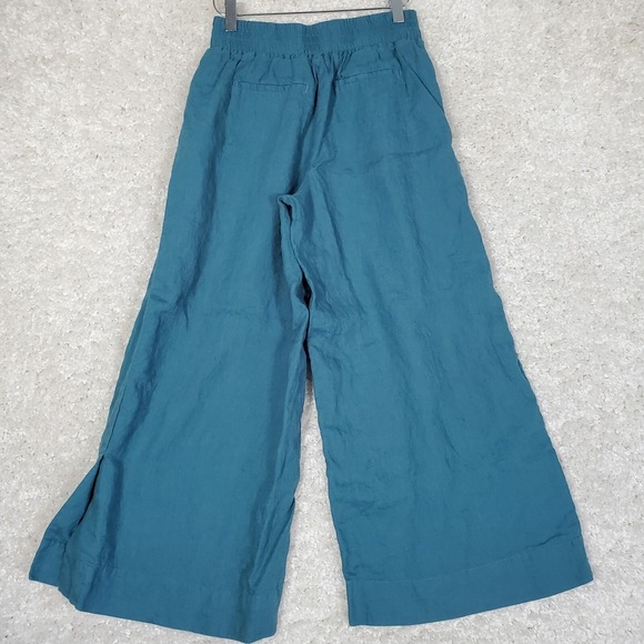 Athleta Womens Linen Wide Leg Pants Size 0 Teal‎ Cropped Beach Travel Resort - Picture 5 of 15